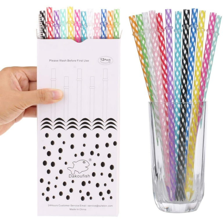 12 Pcs Reusable Plastic Straws 11 Inch Long Cup Drinking Straws with Brush