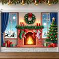 thumbnail image 4 of Festive Design Christmas Banner Decorative Stockings Wreath Holiday Fireplace Decoration for Family Gathering Winter Festive Indoor Celebration, 4 of 9