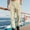 Khaki(New), variant on Men's Fashion Solid Color Jacquard Elastic Waist Drawstring Casual Comfortable Cuffed Pants with Pockets