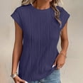 thumbnail image 5 of Yubnlvae Women's T-Shirt Short Sleeve Textured Crewneck Knit Loose Casual Basic Tee - Hot Pink/Blue/Navy/Black/White/Red/Green/Beige/Rose Gold - S/M/L/XL/XXL (Navy | XXL), 5 of 9