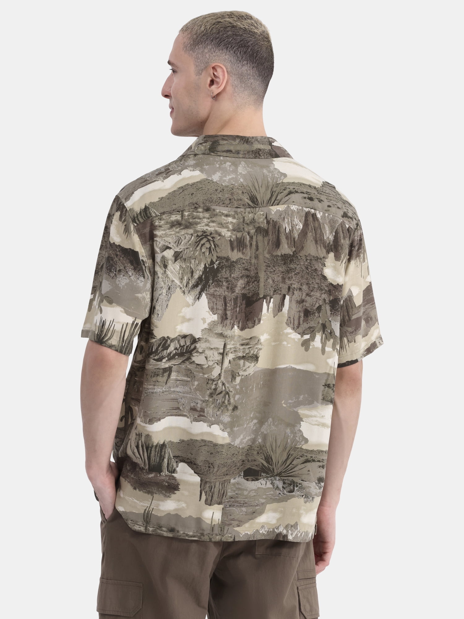 No Boundaries Men's & Big Men's Rayon Print Button Up Shirt with Short Sleeves, Sizes XS-5XL