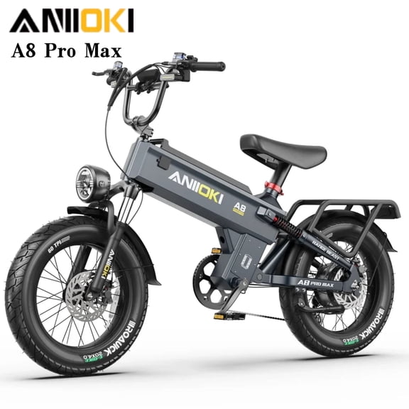 52V 70AH Battery Aniioki A8 Pro Max Electric Bike for Adults,1600W Peak Mountain E Bike,30MPH,‎‎20"x4.0"Fat Tire Ebike,Dual Suspension MTB UL2849