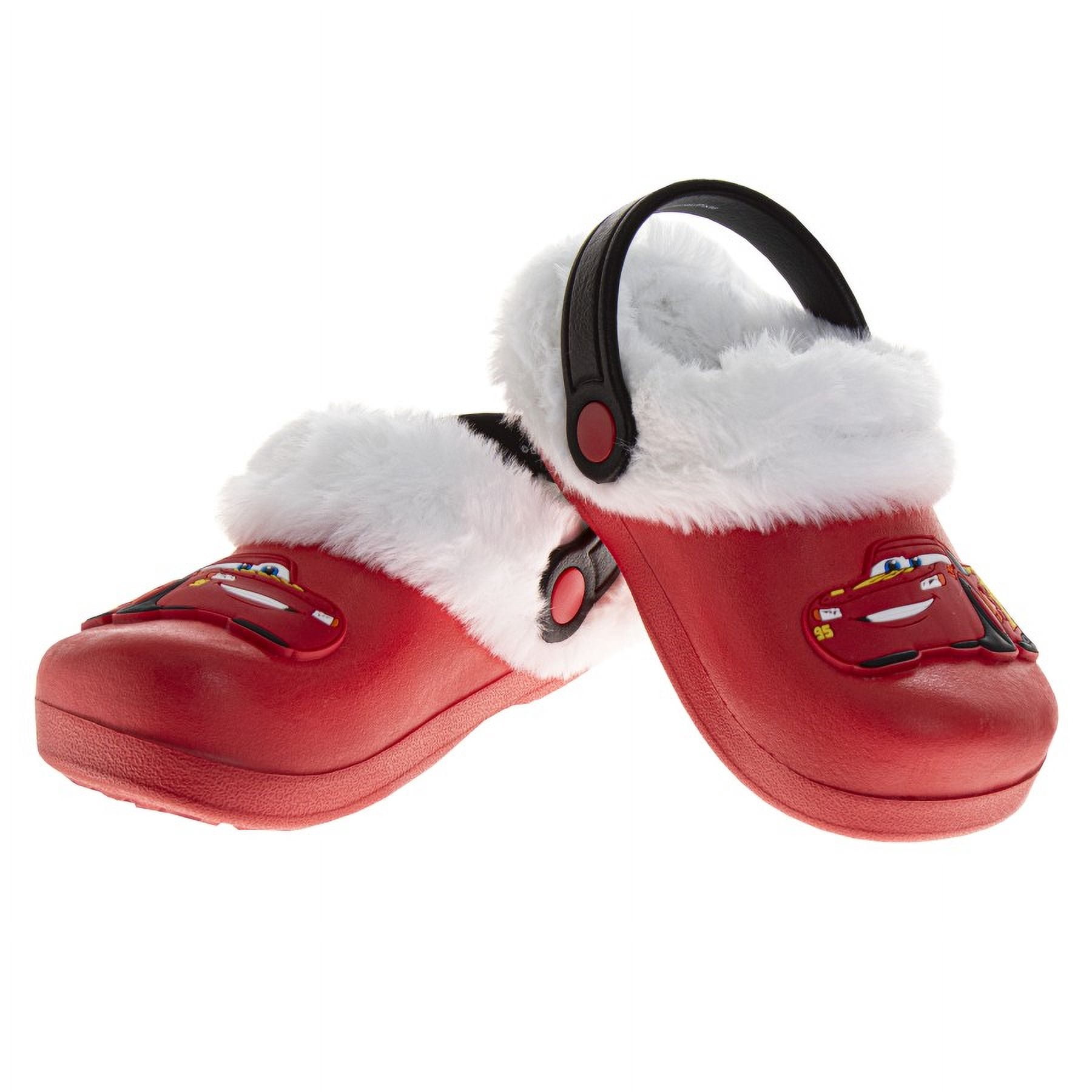Disney Cars Lightning Mcqueen Fuzzy Fleece Lined Clogs for Boys Winter Warm Plush Garden Shoes (Toddler Little Kid), Red, Size: 11 12