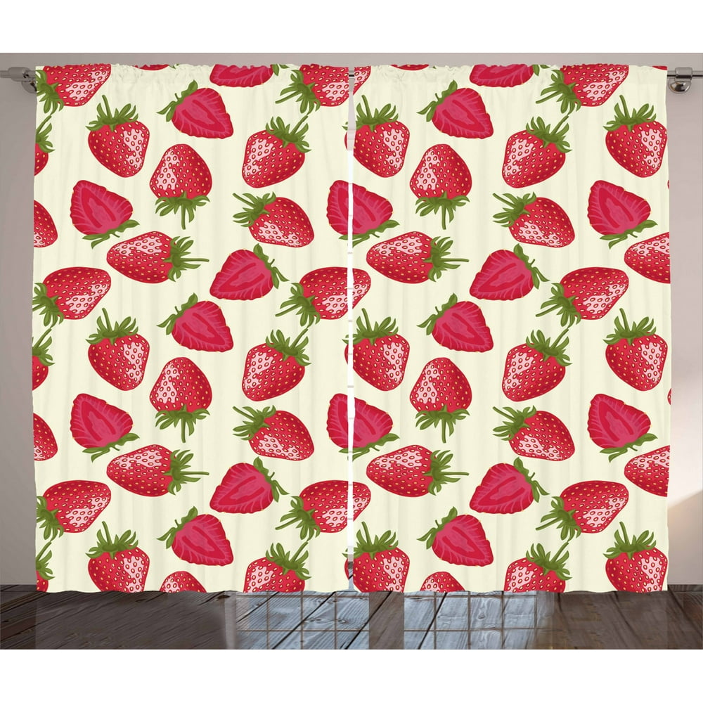 Fruits Curtains 2 Panels Set, Strawberries Vivid Growth Plant Vitamin ...