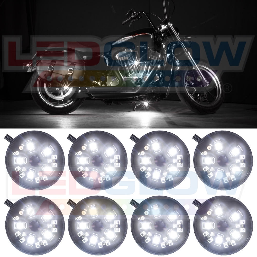 LEDGlow 8pc White LED Pod Motorcycle Lighting Kit