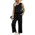 thumbnail image 2 of Lumtrix Two Piece Sets For Women Spring Summer Travel Airport Vacation Outfits Lounge V Neck Tops Drawstring Wide Leg Pants 2026 Black S, 2 of 6