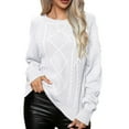 thumbnail image 2 of Amidoa Cable Knit Sweaters for Women Trendy White Long Sleeve Oversized Pullover Sweaters Women's Cardigans/Sweaters XL, 2 of 6