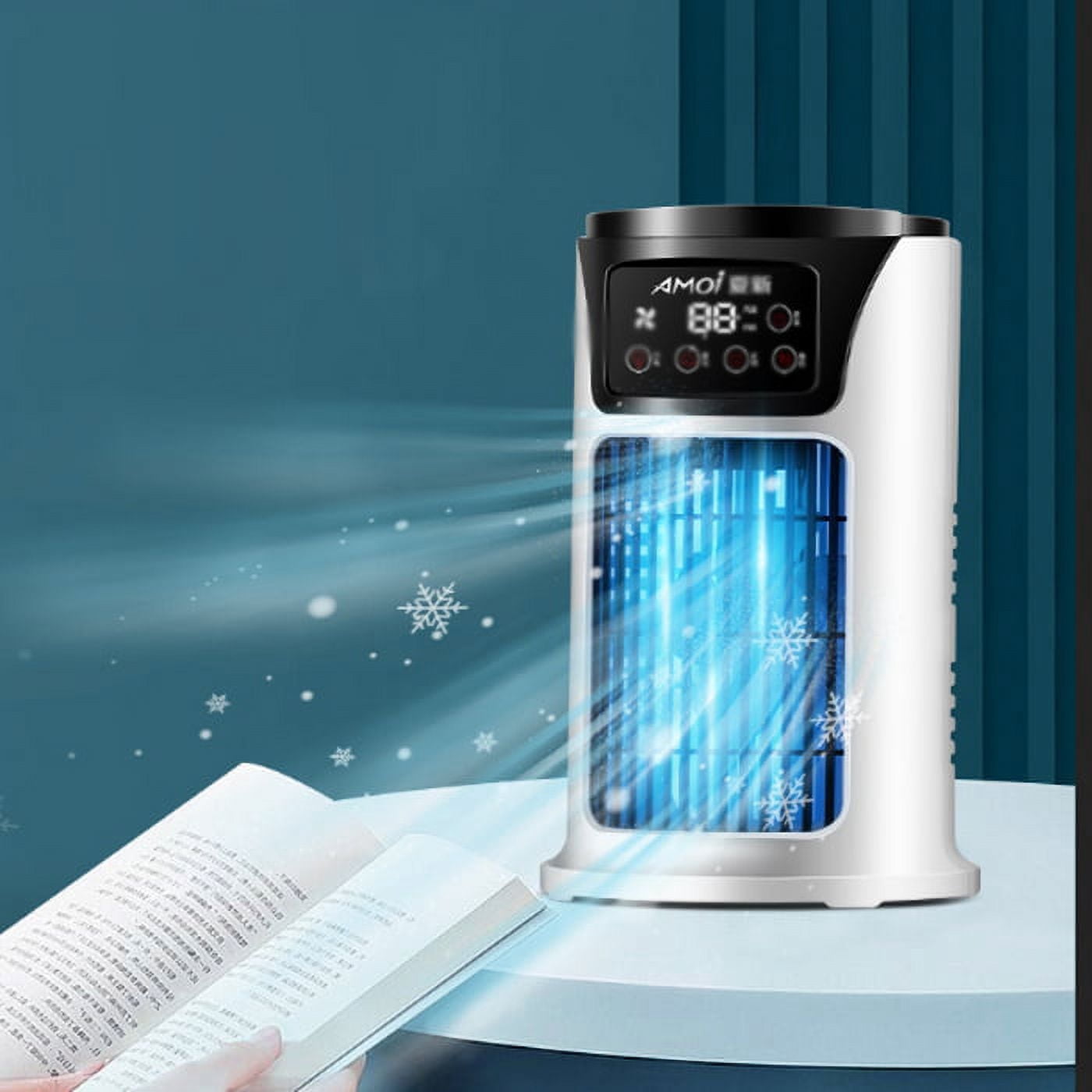 4-IN-1 Evaporative Air Cooler, Rechargeable Small Air Conditioner, Powerful 6 Speed Timed Personal Space Cooler