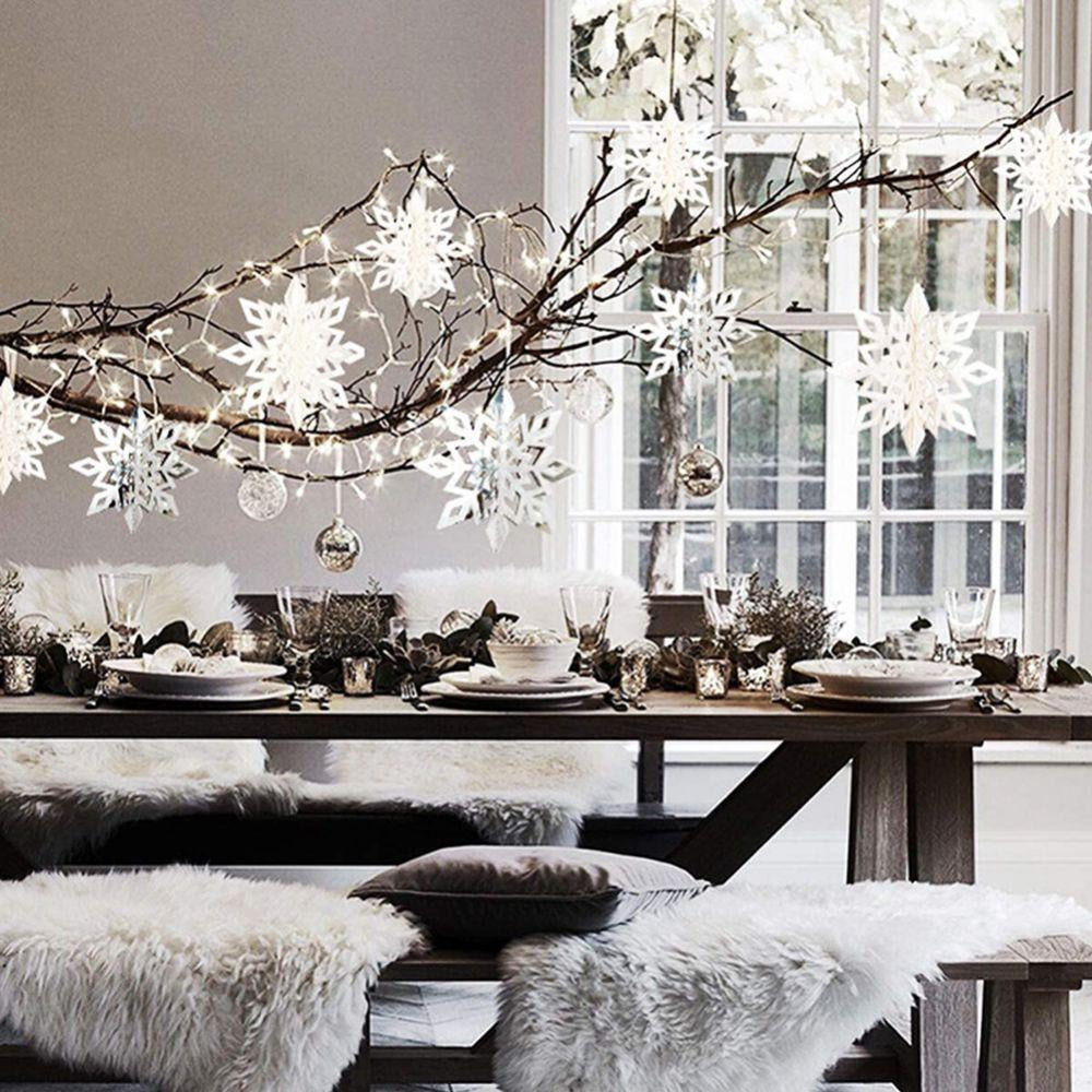 Christmas Hanging Snowflake Decorations 16PCS 3D White Silver Snowflakes  Hanging Garland for Christmas Winter Wonderland Holiday New Year Party Home  Decoration
