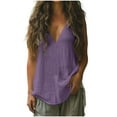 thumbnail image 2 of BXJX 2025 Womens Cotton Linen Tank Tops- Solid Color Sleeveless Casual Lightweight Quick Dry V Neck Summer Shirts Purple Size XL, 2 of 6