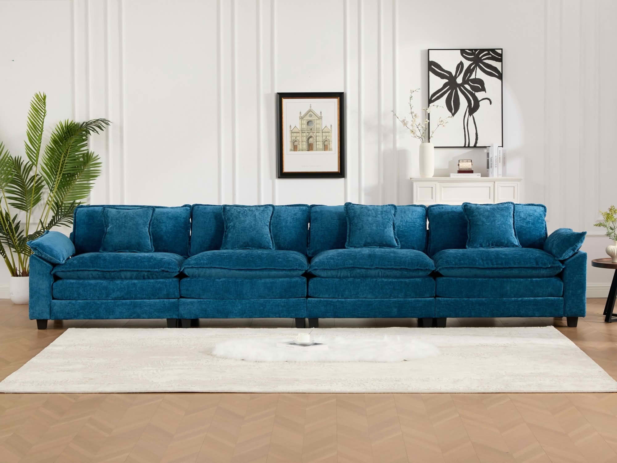 MAYEERTY Wider Armrest Cloud 3‑Seater Modular Sectional Sofa, Breathable Chenille Couch with Double‑Layer Cushion for Home Apartment, Ottoman Not Included