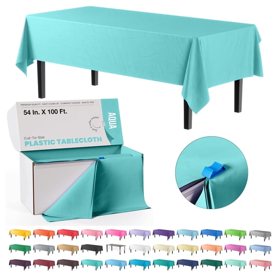 Exquisite Decorative Plastic Tablecloths, 54 Inch x 100 Feet, Aqua