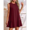 thumbnail image 3 of Solid Color Round Neck Sleeveless Vest Dress Wine Red S, 3 of 7