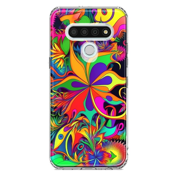 MUNDAZE LG Stylo 6 Shockproof Clear Hybrid Protective Phone Case Neon Psychedelic Hippie Wild Flowers Cover