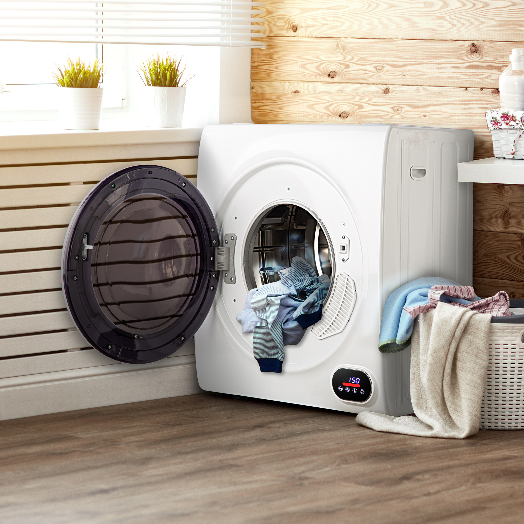 EUHOMY Compact Dryer for Standard Wall Outlet, Small, 4 Modes, 2.6 Cu. Ft Portable Clothes Dryer, White