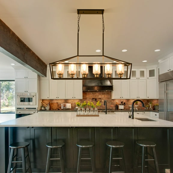 bokifol Dining Room Light Fixture,6-Light Kitchen Island Lighting,47"Hanging for Farmhouse Chandelier Modern Black and Gold Ceiling Pendant Light Fixtures