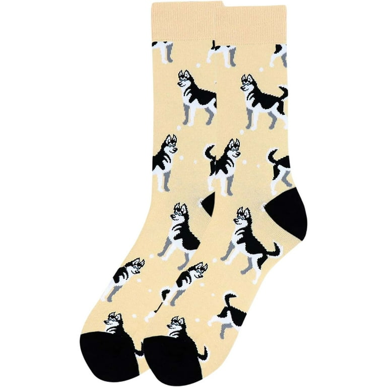 Men s Standing Tall Siberian Husky Dog Pattern Crew Novelty Socks