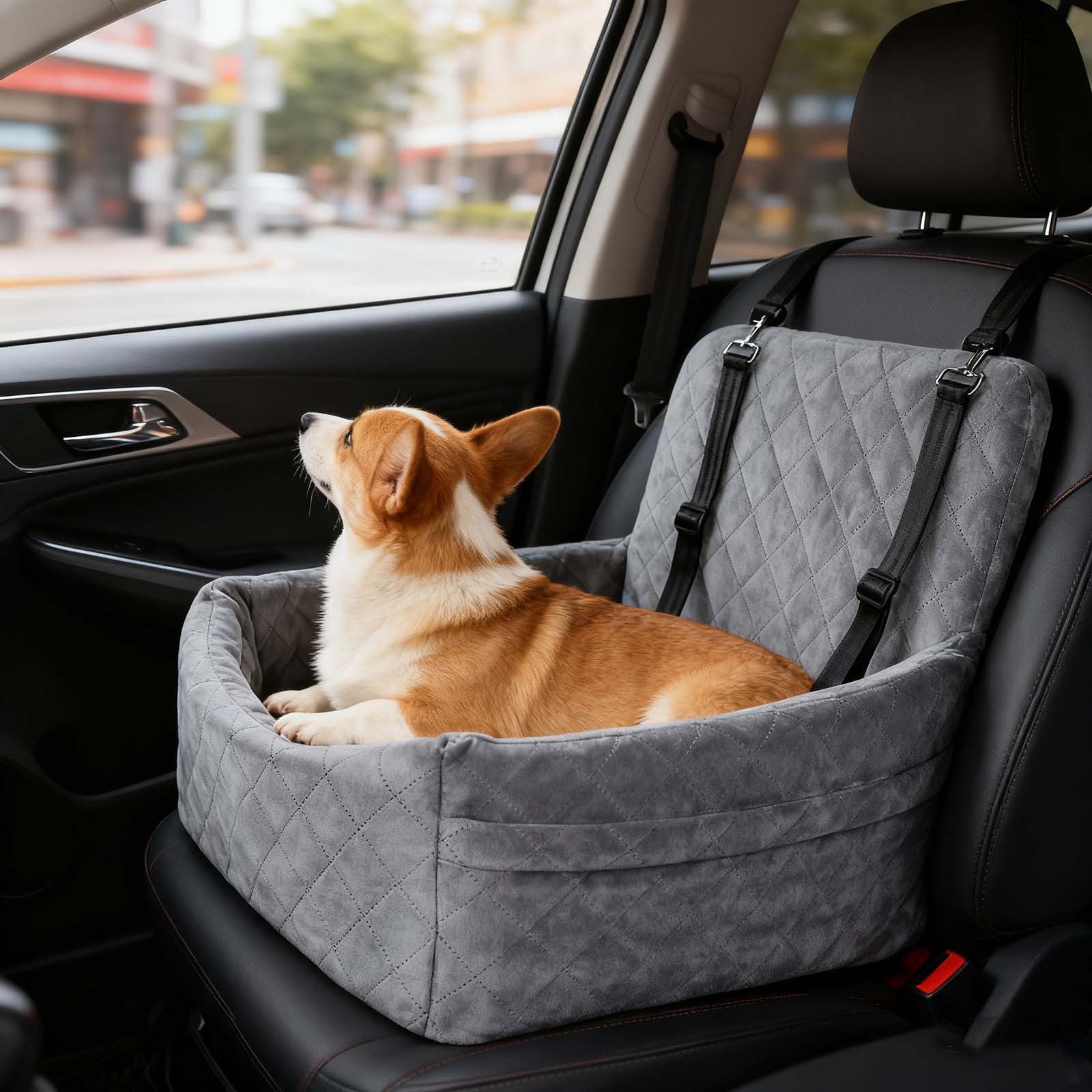 Detachable Washable Pet Car Seat with Storage Pocket Supports Up To 35lbs