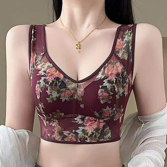 MHFRRA Womens Bra Ice Silk Lace Comfort Bra Ellebloom Bra for Seniors Sagging Wire Bra XXXL