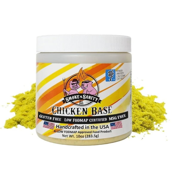 Smoke n Sanity Chicken Base - Certified Low FODMAP Seasoning - Gluten Free - Dairy Free Low FODMAP Chicken Broth (10.0 oz)