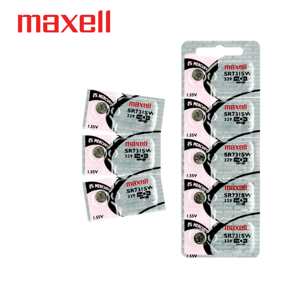 Maxell 329 SR731SW 1.55V Silver Oxide Watch Battery (5 Pack)