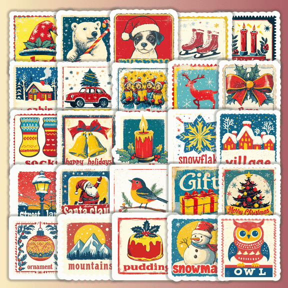 25pcs Vintage Christmas Stickers Creative Design for Laptops Suitcases Skateboards Cars Decoration Self-Adhesive Sticker Set Holiday Gift
