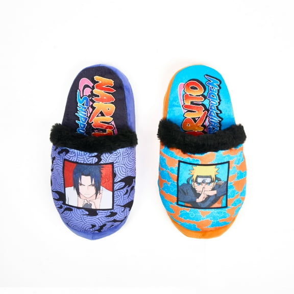 ODD SOX Naruto Shippuden House Slippers, Naruto vs Sasuke Artwork, Officially Licensed Plush Indoor