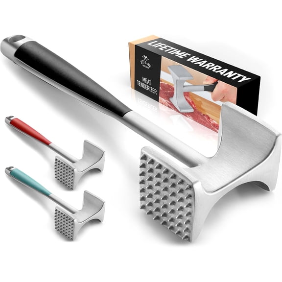 Zulay Kitchen Professional Meat Tenderizer Tool - Dual Sided Meat Mallet Pounder With Comfort Grip Handle - Heavy Duty Meat Hammer Tenderizer - Meat Tenderizer Mallet & Meat Pounder