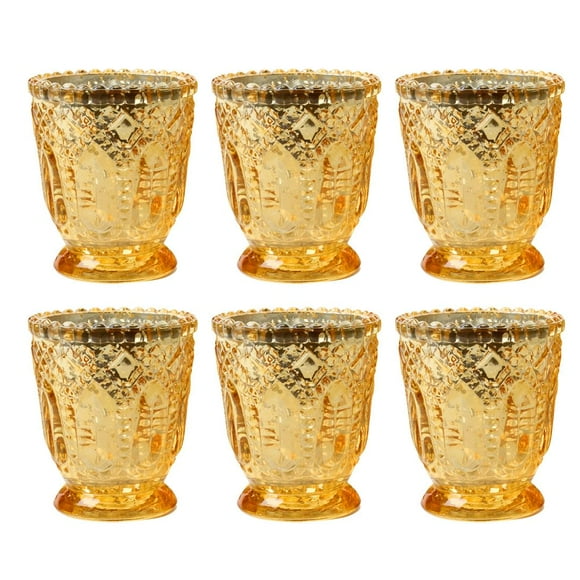Koyal Wholesale Vintage Glass Candle Holder - Votive Tea Light Candleholders -D茅cor for Dinner Parties, Holidays, Weddings & Birthdays - 3 x 2.75, Antique Gold (Pack of 6)