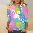 thumbnail image 2 of Womens Easter T Shirt Crew Neck Print Quarter Sleeve Rugby Shirt for Women,Green,L, 2 of 4