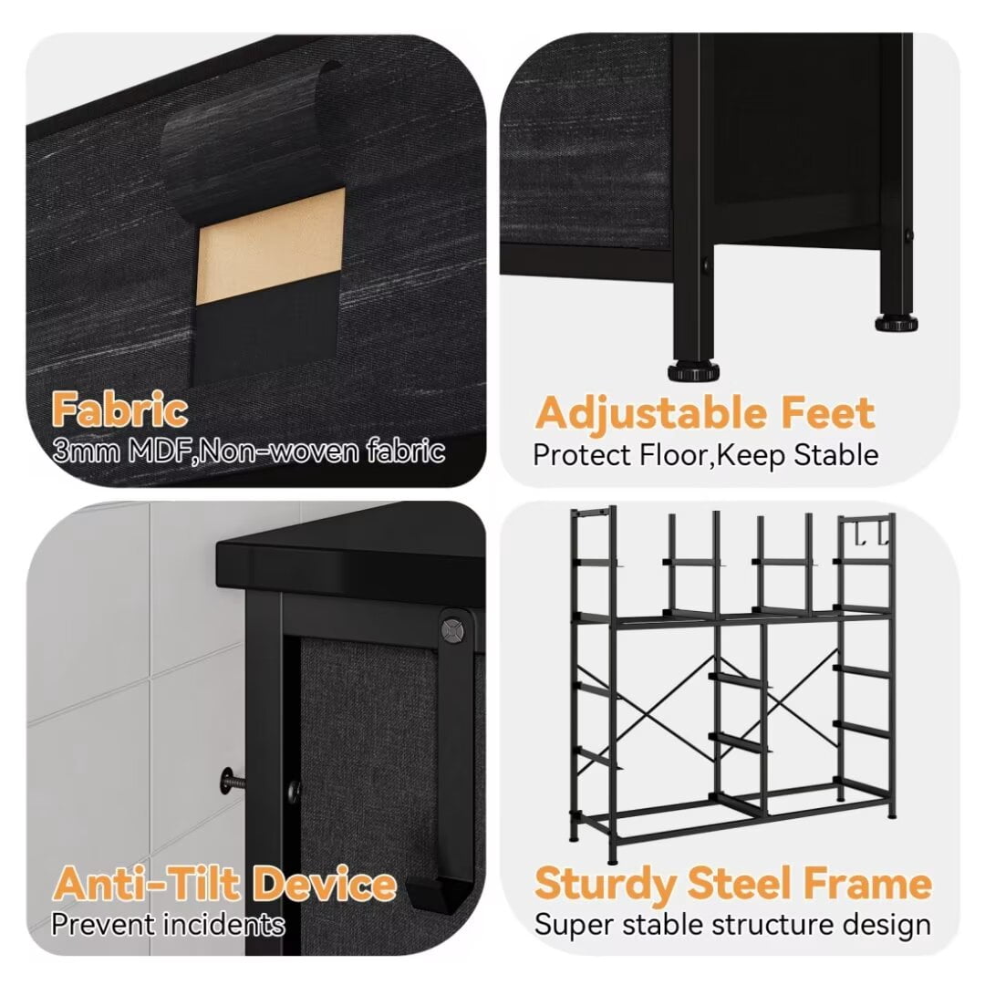 Dresser for Bedroom with 12 Drawers, Wide Fabric Dressers of Drawers with Side Pockets, Chest of Drawers for Living Room, Closet, Hallway, Black