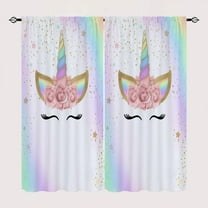 Rainbow Flower Unicorn Blackout Curtains for Kid Girls Boys Bedroom, Fantasy Cute Art Cartoon Rod Pocket Window Drapes for Bedroom Living Room, W42 x L63 Inch