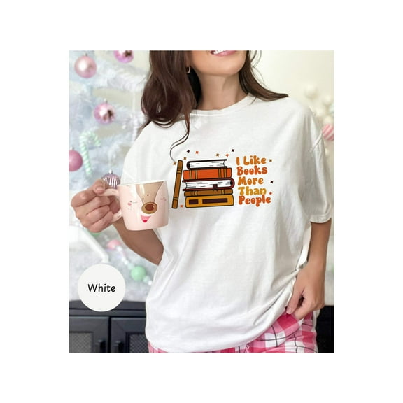 Funny Book Lover T-Shirt: 'I Like Books More Than People' Unisex Tee - Perfect Gift for Bibliophiles