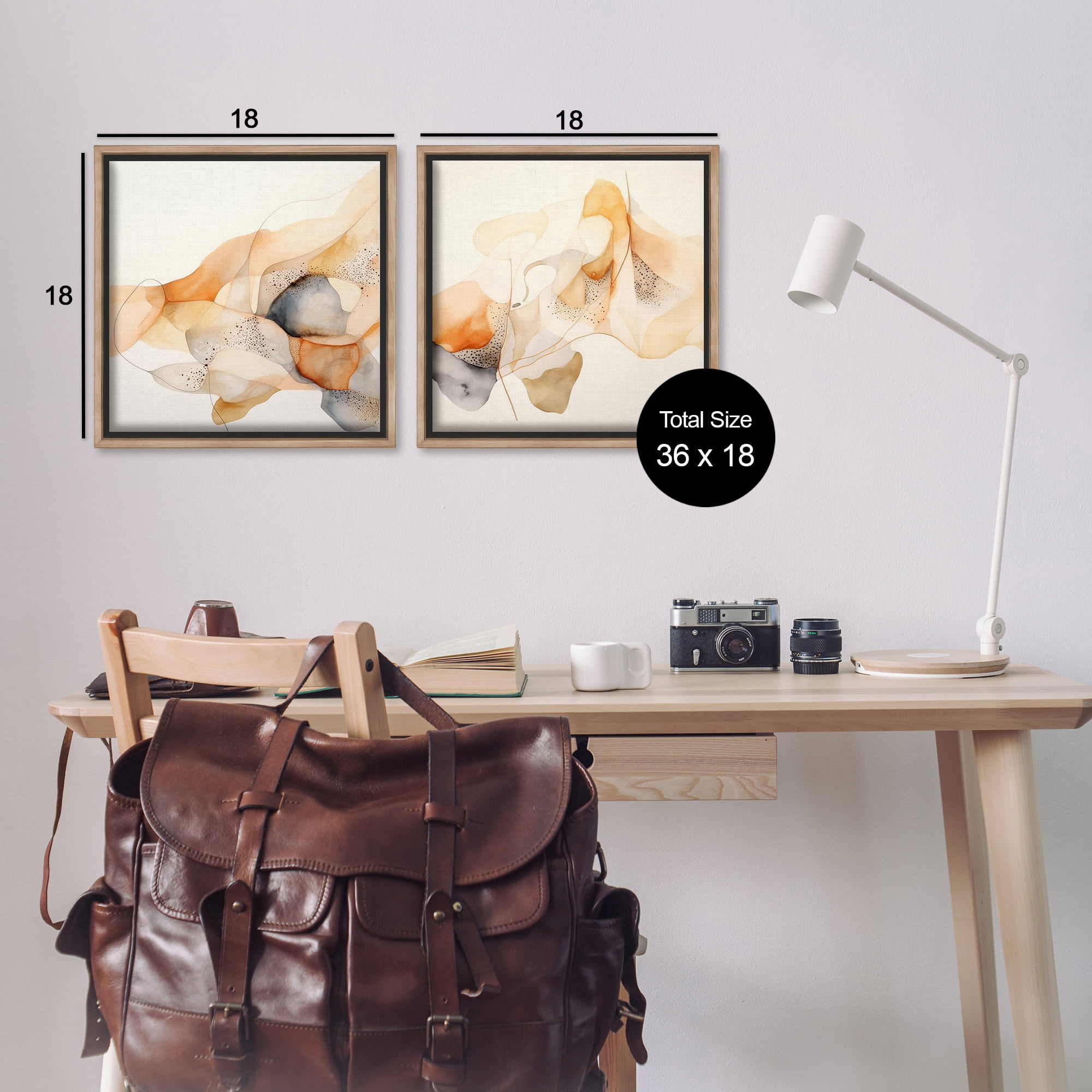 Stupell Industries Abstract Peach Watercolor Shapes Abstract Painting Brown Floater Framed Canvas Art Print Wall Art, 18 x 18, Set of 2