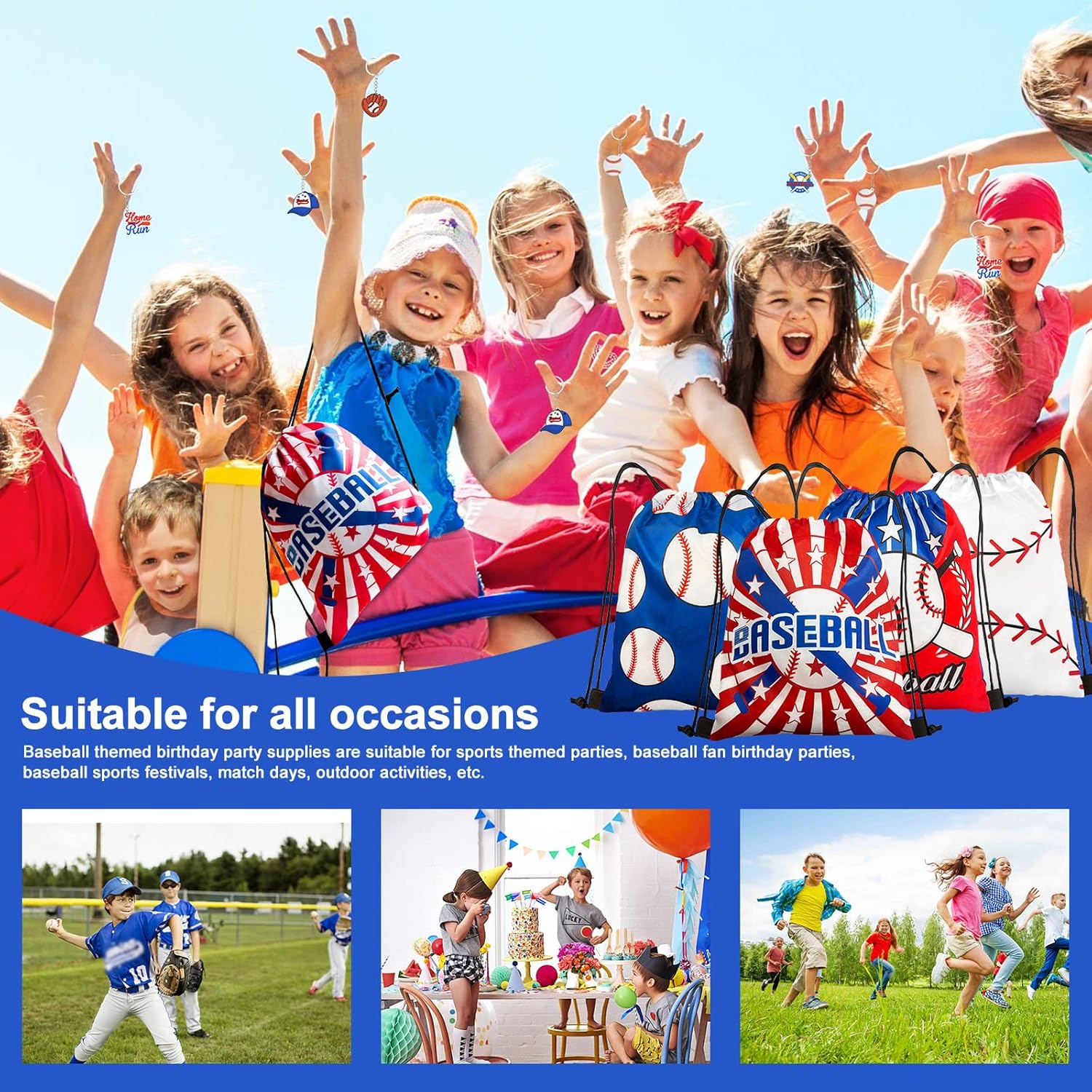 Baseball Party Favor Set, 110 Pieces With Drawstring Bags, Mini Balls, Wristbands, Slap Bracelets, Keychains And Stickers For Birthday Party Supplies