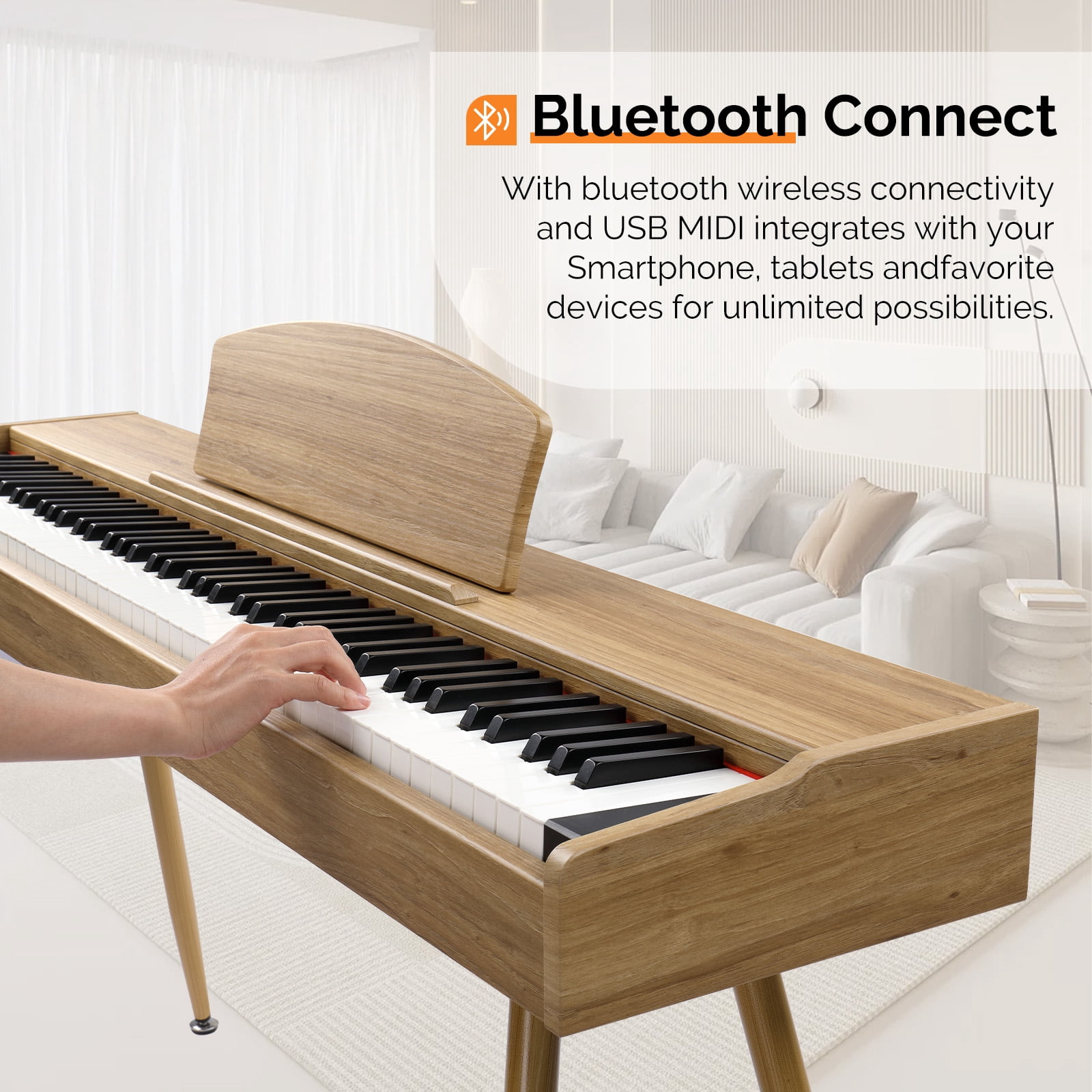 88 Key Standard Full Weighted Keyboards Digital Piano with Metal Stand, Power Adapter, Triple Pedals, Headphone，for All Experience, Natural Wood