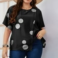 thumbnail image 4 of Hauts Grande Taille pour Femmes Col Rond Manches Courtes Chemises en Coton Lin Imprimées Décontractées Amples Confortables Blouses d'Été, 4 of 6