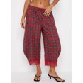thumbnail image 4 of LMLYSoH Women Retro Plaid Pants with Lace Trim Drawstring Lantern Leg Cropped Pants, 4 of 9
