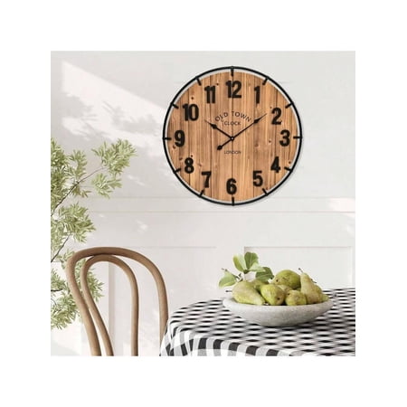 20 Inch Farmhouse Wall Clock Large Old Town Vintage Rustic Wooden Clock With Metal Rim And Large Numerals, Silent - Operated Office, Kitchen, Bedroom, And Living Room
