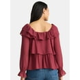 thumbnail image 3 of Time and Tru Women's Ruffle Neck Blouse with Long Sleeves, Sizes XS-3XL, 3 of 5