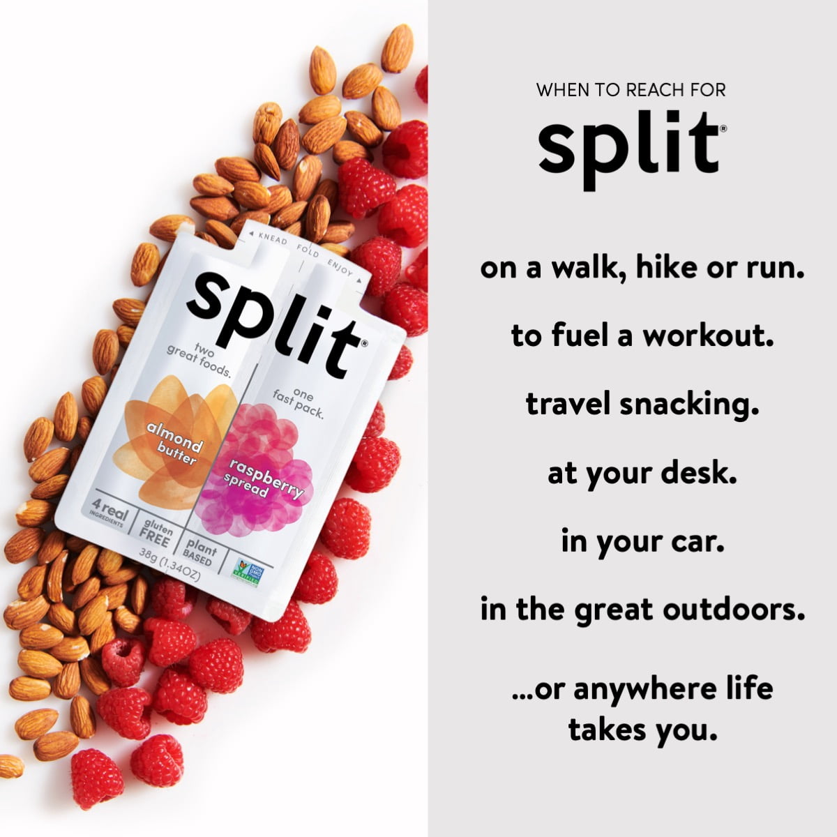 Split Nutrition Almond Butter and Raspberry Squeeze Pouch, Healthy Snacks, Kids Snack, School Snack, 1.34 oz, 10 pack
