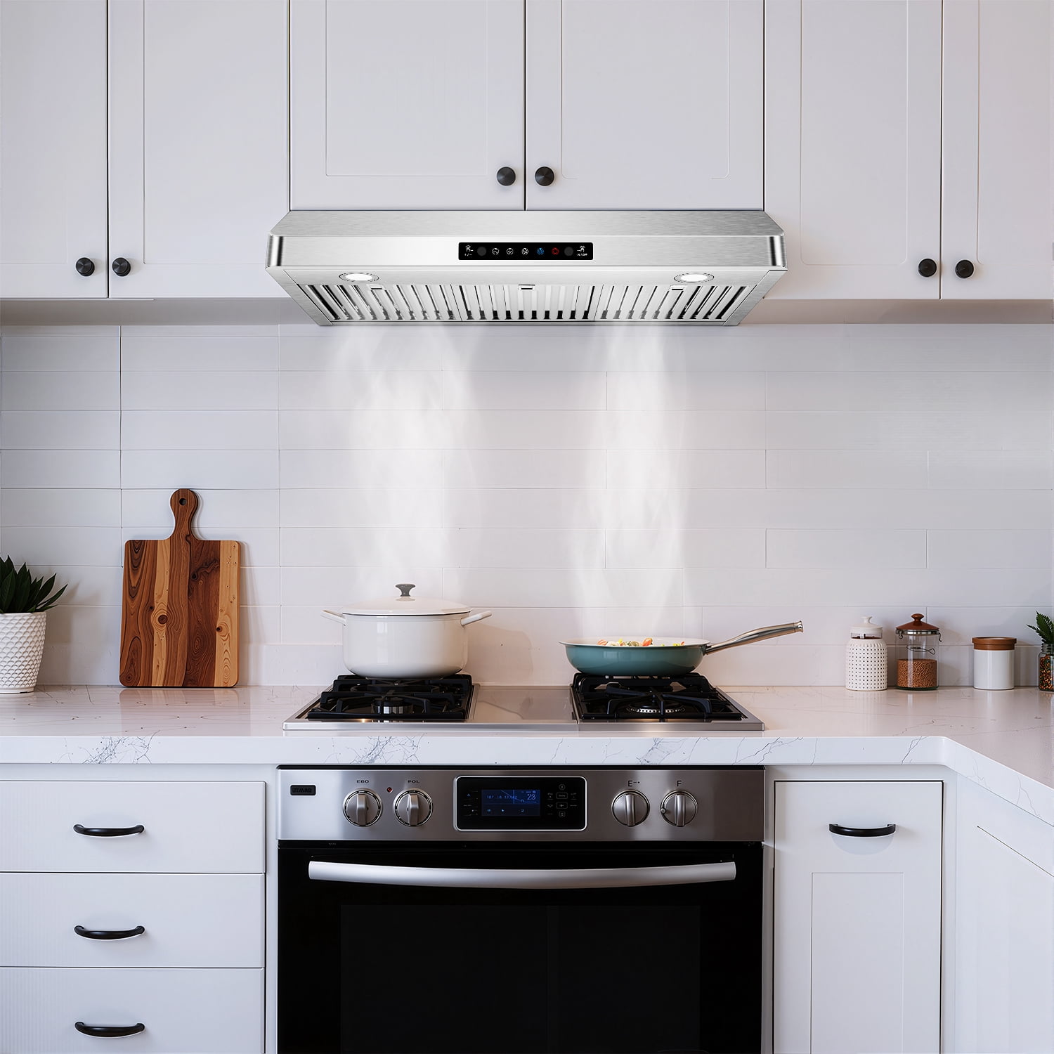 Aobosi 36 inch Range Hood Under Cabinet 800CFM CFM with 3-Speed Gesture Sensing & Touch Control, Stainless Steel Kitchen Stove Vent Hoods with 2 LED Lights, Time Setting