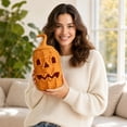 thumbnail image 6 of Halloween Tall Cylindrical Orange Woven Jack-O-Lantern Storage Basket with Curly Vine Stem Lid Hollow Handwoven Pumpkin Ornament Rustic Decor for Mantel Tiered Tray Farmhouse Party, 6 of 6