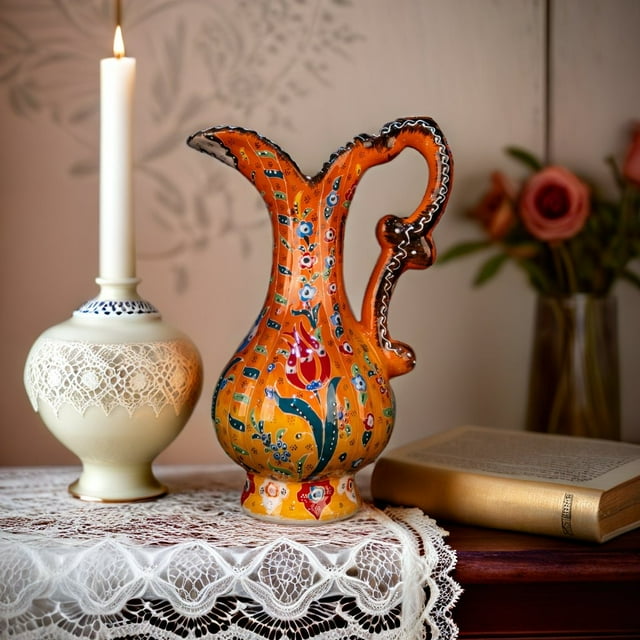 Turkish Ceramic Snapdragon Vase - Handmade 25 cm Traditional Style Decorative Pitcher - Multicolor Glazed Home Accent or Unique Gift Idea