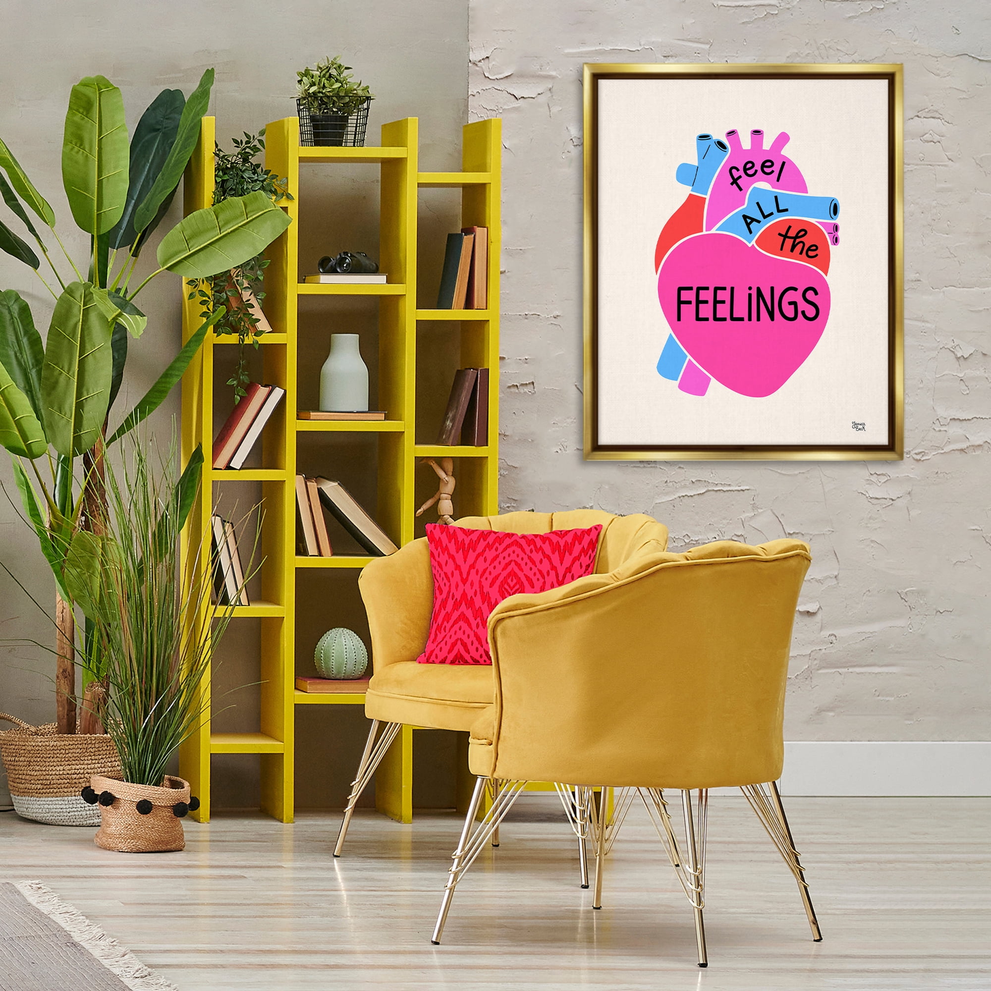 Stupell Industries Feel All The Feelings Text & Numbers Painting Gold Floater Framed Canvas Art Print Wall Art, 25 x 31