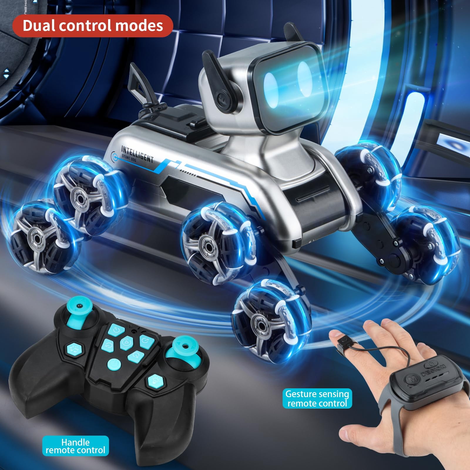 WIDELAND Robot Dog Toys RC Stunt Car for Kids Adults, 8WD Gesture Sensor Remote Control Cars with Light, Music, 2.4Ghz Remote Control Robot, Christmas Birthday Toy for 6+ Kids