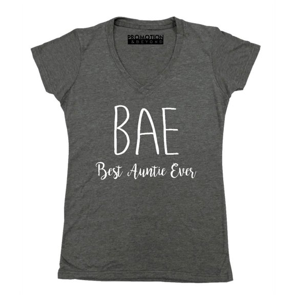 P&B BAE Best Auntie Ever Funny Women's V-neck, Heather Charcoal, 2XL