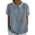 thumbnail image 2 of Womens T-shirts Short-sleeved Turdown Collar Stripe Summer Solid T-shirt Navy XXL, 2 of 6