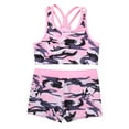 thumbnail image 3 of Xnihocha Kids Girls Gymnastics Dance Sports 2 Piece Outfit Racer Back Crop Top with Booty Shorts Camouflage Pink 10, 3 of 7