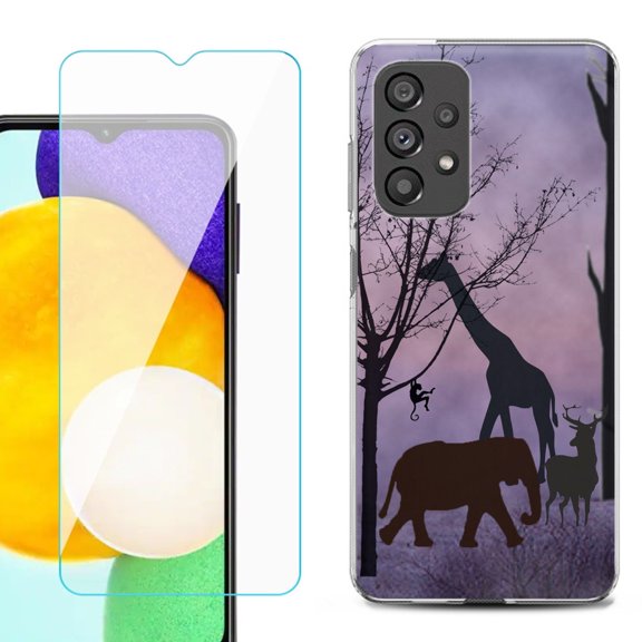 Slim-Fit Gel TPU Phone Case for Samsung Galaxy A23 5G, with Tempered Glass Screen Protector, by OneToughShield ® - Twilight Safari